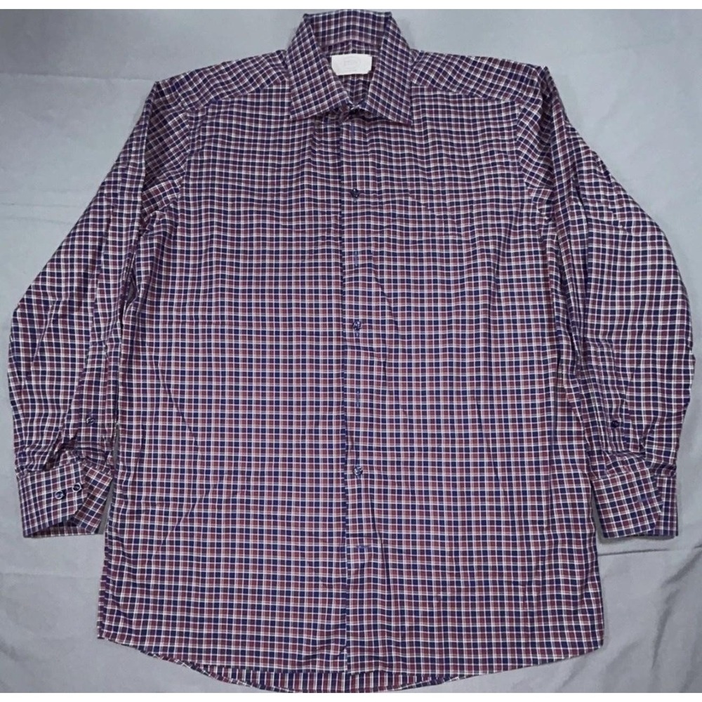 Eton Dress Shirt Mens 17 43 Multicolor Check Contemporary Cotton Long Sleeve